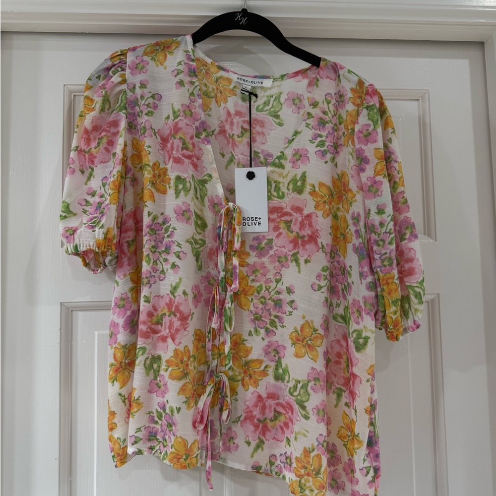 Rose & Olive Pink and Yellow Floral Blouse